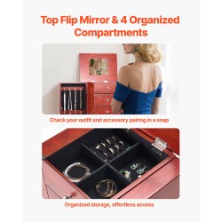 Korukaappi MDF-runkoinen puujäljitelmäpinta 4 laatikkoa 16 kaulakorukoukkua peilillä