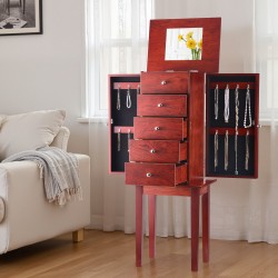 Korukaappi MDF-runkoinen puujäljitelmäpinta 4 laatikkoa 16 kaulakorukoukkua peilillä