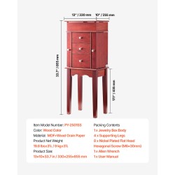 Vapaasti seisova korukaappi MDF-runko puunsävyinen 3 laatikkoa 4 lokeroa 6 koukkua