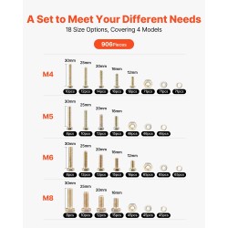Pultti ja mutterilajitelma 906 osaa seosterästä luokka 8.8 M4 M5 M6 M8