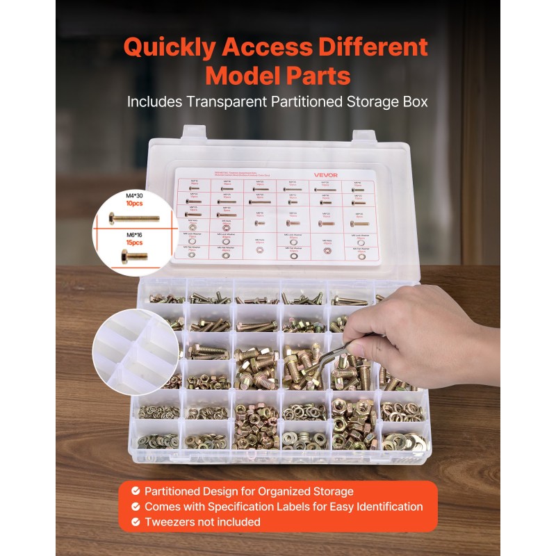 Pultti ja mutterilajitelma 906 osaa seosterästä luokka 8.8 M4 M5 M6 M8