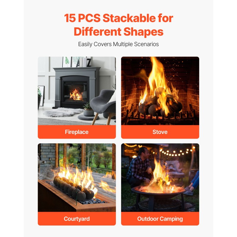 Keraamiset tulipallot keraamisesta kuidusta 76 mm 15 kpl musta sisä- ja ulkokäyttö