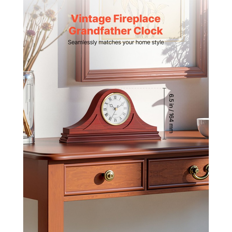 Pöytäkello takalle MDF kirsikkapuun sävy 162,5 mm hiljainen kvartsikoneisto