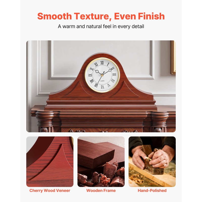 Pöytäkello takalle MDF kirsikkapuun sävy 162,5 mm hiljainen kvartsikoneisto