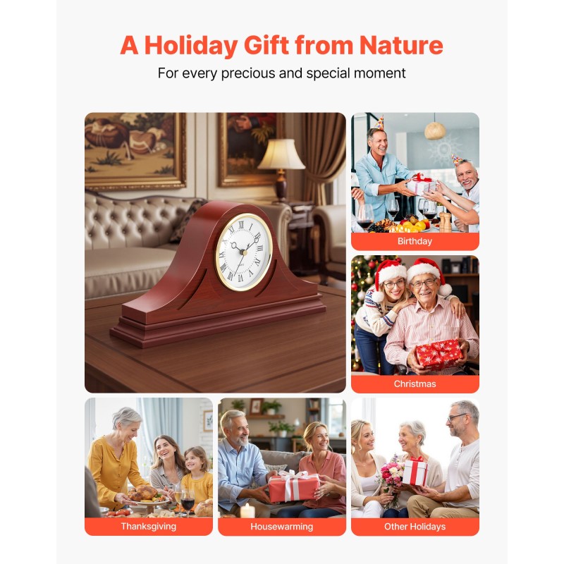 Pöytäkello takalle MDF kirsikkapuun sävy 162,5 mm hiljainen kvartsikoneisto