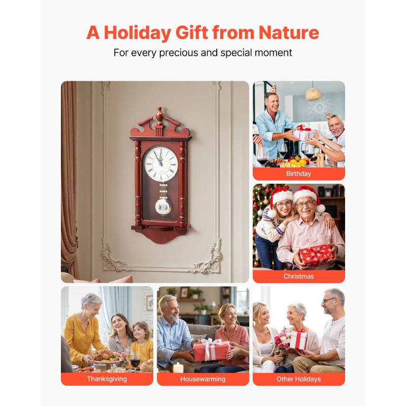 Seinäheilurikello mäntypuu ja MDF kirsikkapuun sävy 589 mm kvartsikoneisto äänetön