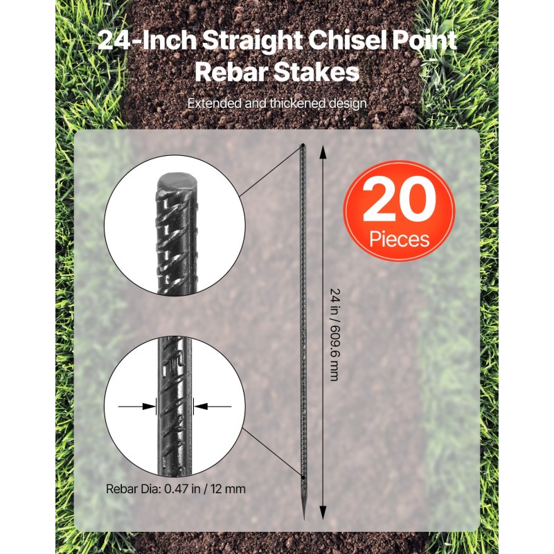 Suorat raudoitustapit 610 mm 12 mm HRB400E terästä 20 kpl musta