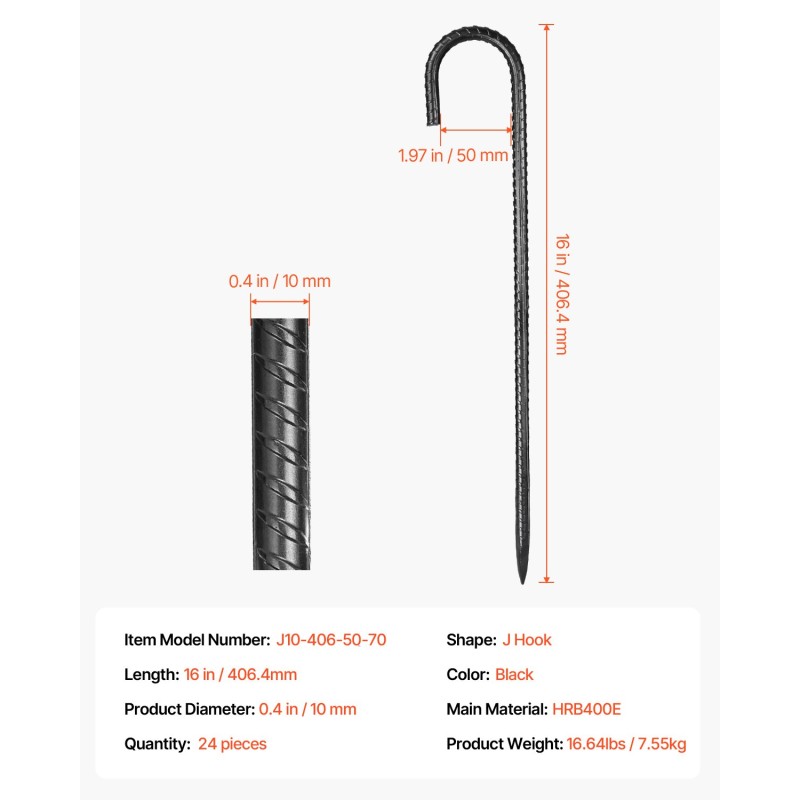 J-koukun muotoiset harjateräskiilat galvanoitua terästä 406 mm 10 mm 24 kpl