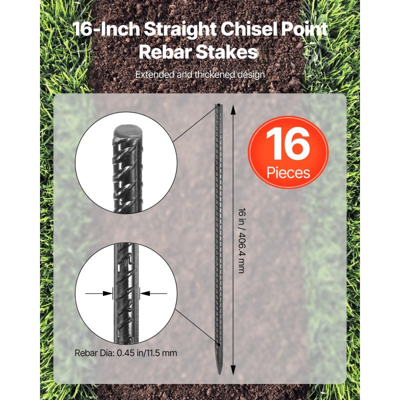 Maakiilat galvanoitua HRB400E-terästä 406 mm 11,5 mm 16 kpl musta pinnoite