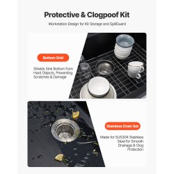 Päältä asennettava 84 cm keittiöallas yksiallas kvartsihiekka ja hartsi musta