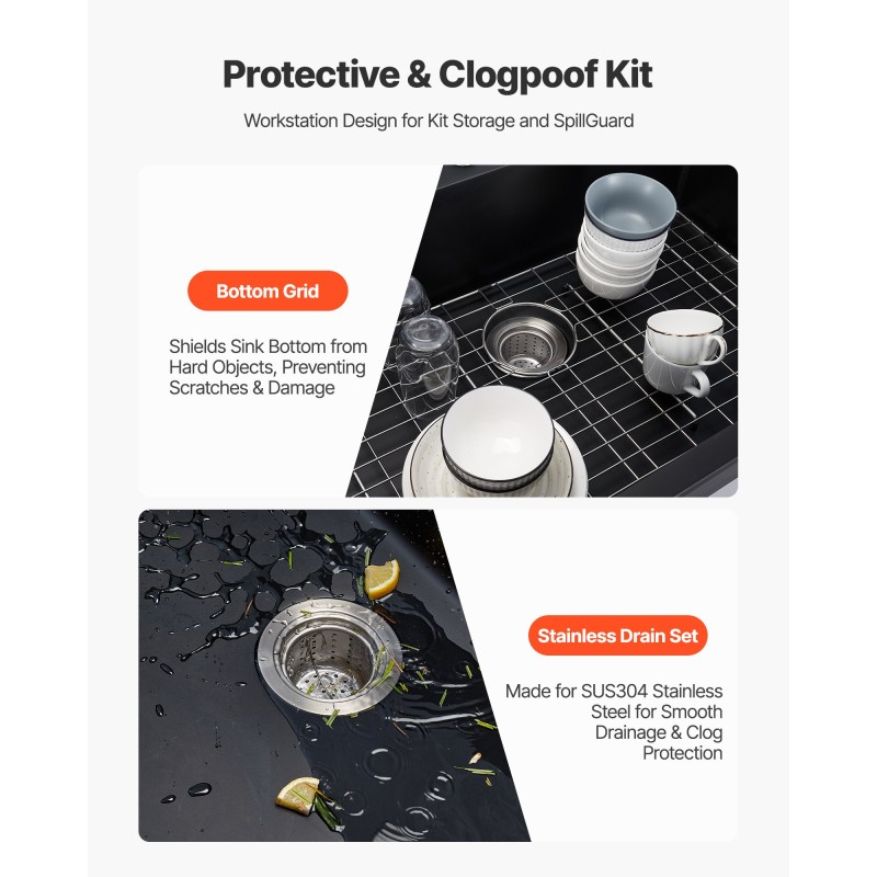 Päältä asennettava 84 cm keittiöallas yksiallas kvartsihiekka ja hartsi musta