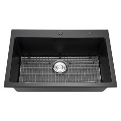 Päältä asennettava 84 cm keittiöallas yksiallas kvartsihiekka ja hartsi musta