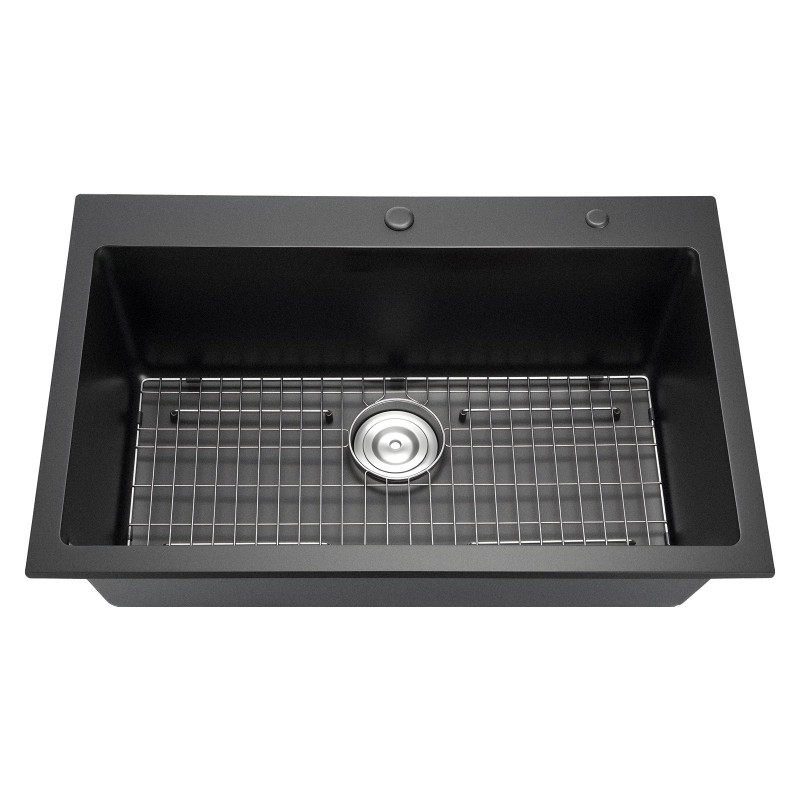 Päältä asennettava 84 cm keittiöallas yksiallas kvartsihiekka ja hartsi musta