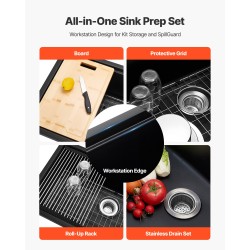 Alatasoasennus keittiöallas 84 cm yksiallas musta kvartsikomposiitti