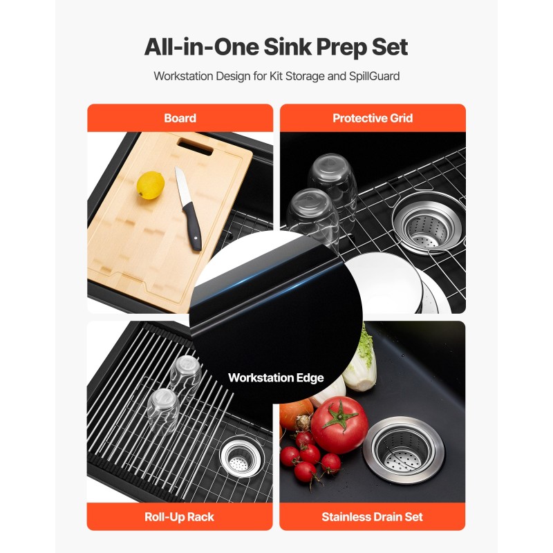 Alatasoasennus keittiöallas 84 cm yksiallas musta kvartsikomposiitti