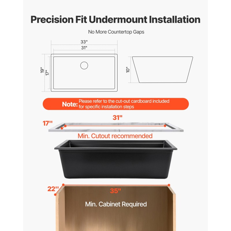 Alatasoasennus keittiöallas 84 cm yksiallas musta kvartsikomposiitti