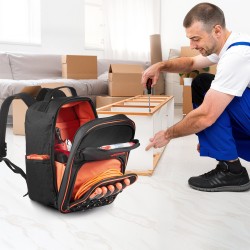 Työreppu 600D polyesterikangas 49 taskua erillisellä läppärilokerolla ja vahvistetulla pohjalla sähköasentajille