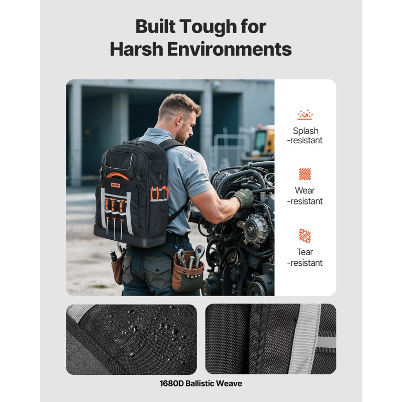 Työkalureppu 56 taskua sähköasentajille 1680D ulkokangas 600D sisäpuoli PVC pohja