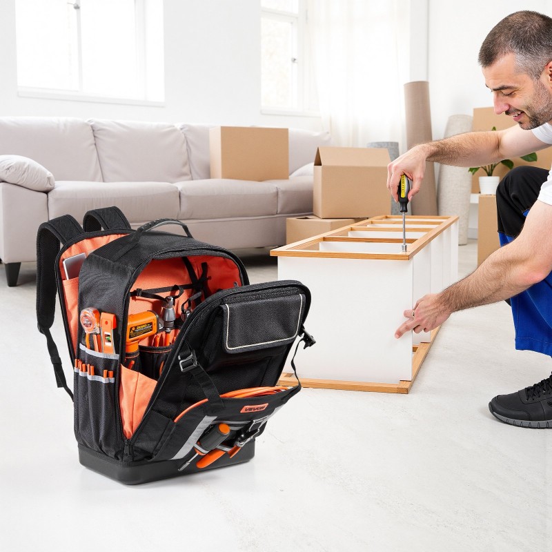 Työkalureppu 56 taskua sähköasentajille 1680D ulkokangas 600D sisäpuoli PVC pohja