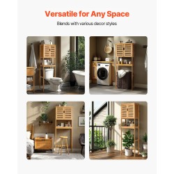 Säilytyskaappi bambusta ja MDF 175 cm korkea kapea wc:n yläpuolelle kolmitasoinen