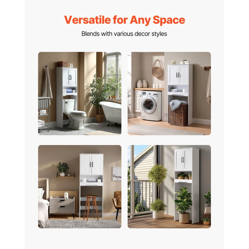 Säilytyskaappi WC:n yläpuolelle kolmitasoinen lastulevy ja MDF valkoinen