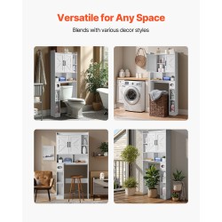 Säilytyskaappi WC:n yläpuolelle valkoinen lastulevy ja MDF 168 cm 4 tasoa