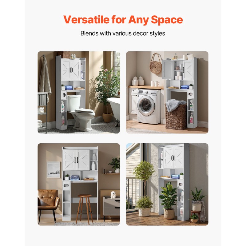 Säilytyskaappi WC:n yläpuolelle valkoinen lastulevy ja MDF 168 cm 4 tasoa