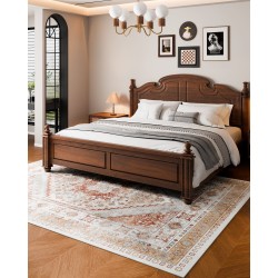 Matto 2439 x 3048 mm konepestävä keinotekoinen kashmir liukuestopohja ruskea-punainen