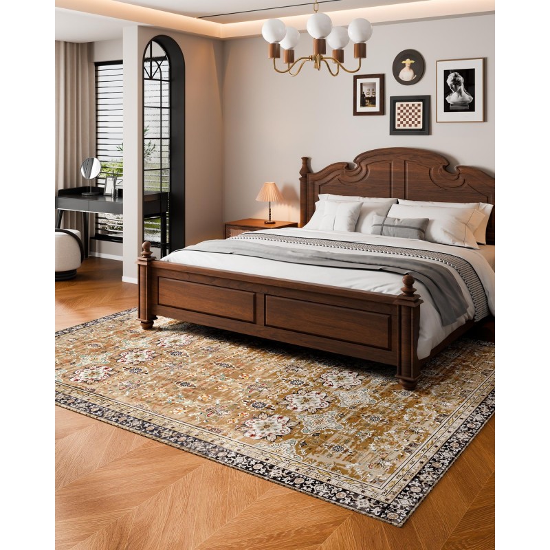 Matto 2439×3048 mm 6 mm tekokashmir ruskeavihreä vintage-tyyli liukuestopohja