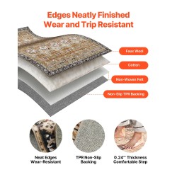 Matto 2439×3048 mm 6 mm tekokashmir ruskeavihreä vintage-tyyli liukuestopohja