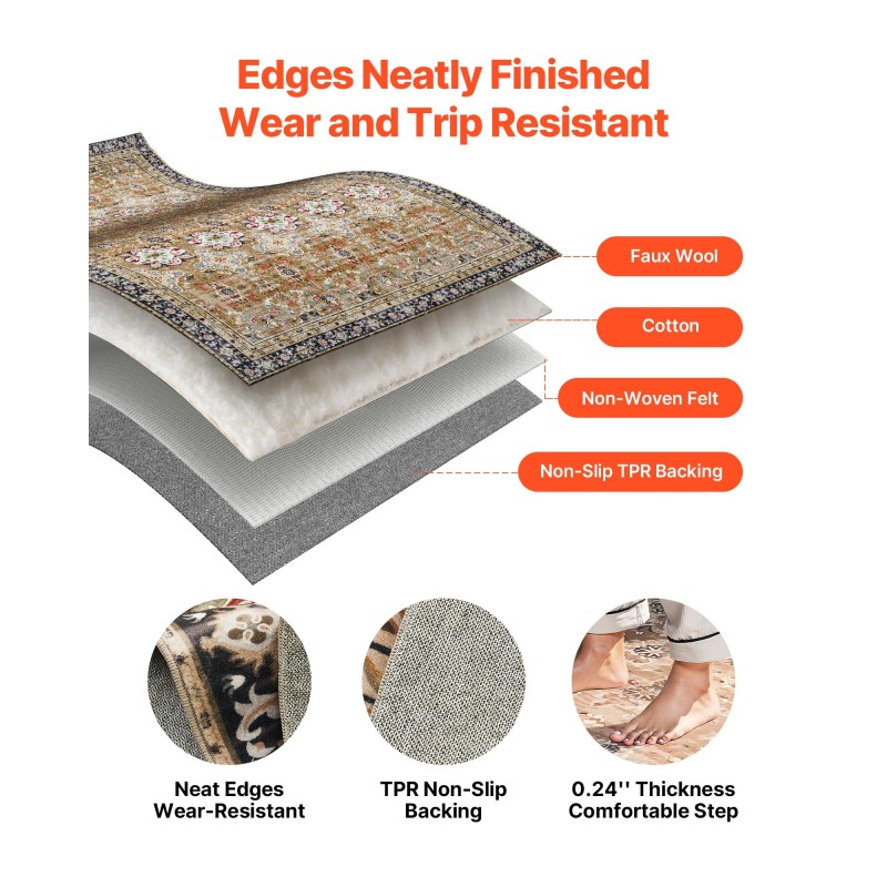 Matto 2439×3048 mm 6 mm tekokashmir ruskeavihreä vintage-tyyli liukuestopohja