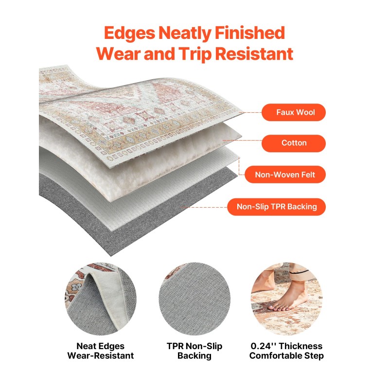 Matto 2743 x 3658 mm 6 mm tekokashmir TPR-tausta sisäkäyttöön vintage-tyylinen