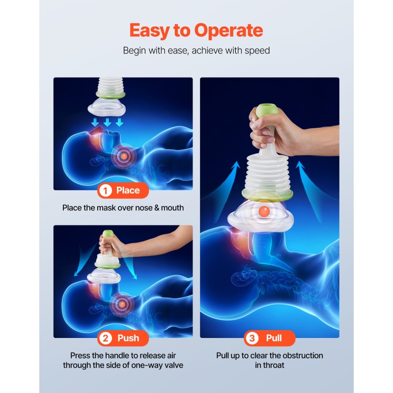 Tukehtumisapulaite polyvinyylikloridi ja polyeteeni kevyt 2 erikokoista maskia säilytyspussilla