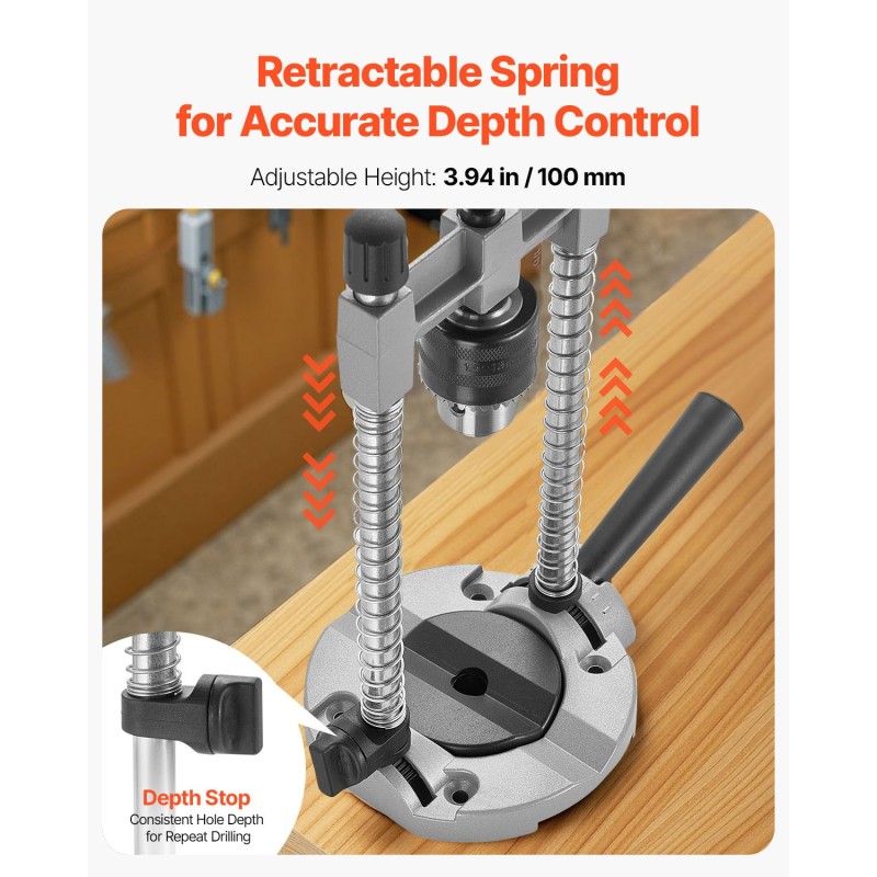 Siirrettävä porausopas alumiiniseospohjalla säädettävät kulmat 45–90° puu- ja metallitöihin