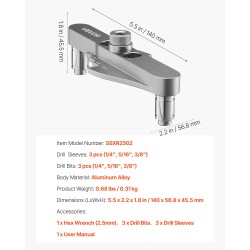 Tappiporausohjainsetti alumiiniseosrunko puutyöhön kolmella poraholkilla ja porarajoittimilla