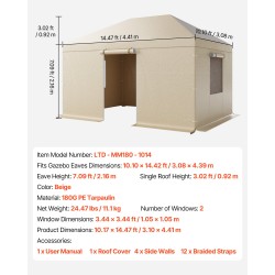 Talvikatospeite 180G PE-pressu 3,08×4,39 m kovakattoiselle paviljongille