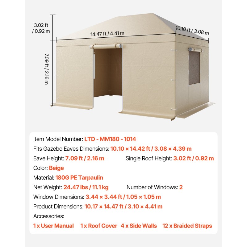 Talvikatospeite 180G PE-pressu 3,08×4,39 m kovakattoiselle paviljongille