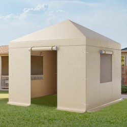 Paviljongin talvipeite 180G PE 3,05×3,05 m sivuseinillä ja ikkunoilla beige