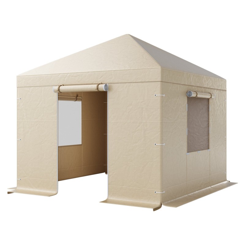 Paviljongin talvipeite 180G PE 3,05×3,05 m sivuseinillä ja ikkunoilla beige