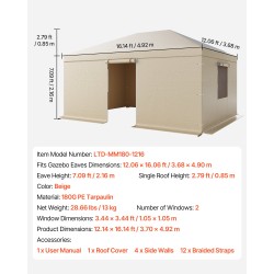 Talvisuojapeite 180G PE-pressu sopii 3.68×4.90 m kovakattoiselle paviljongille