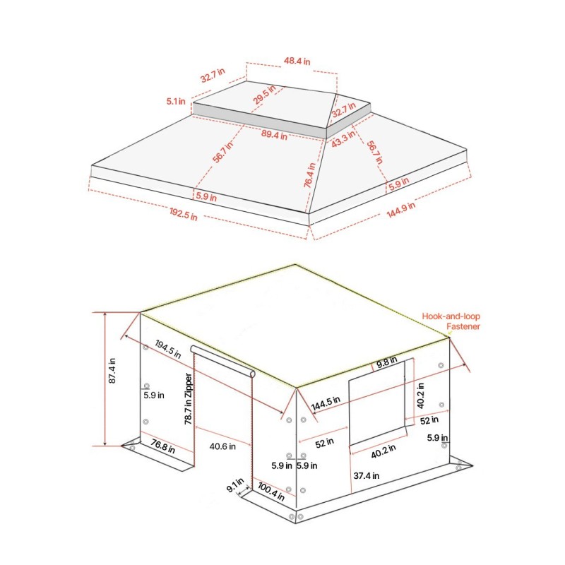 Talvisuojapeite kovakattoiselle kaksitasoiselle paviljongille 180G PE-pressu 3,66 x 4,87 m