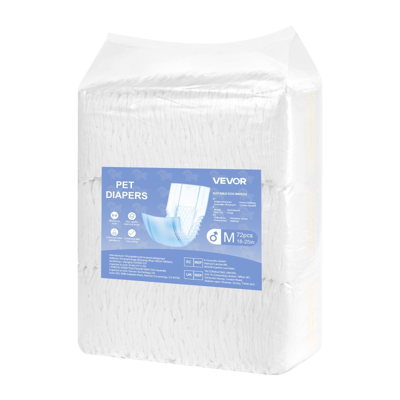 Kertakäyttöiset uroskoiran vaipat M 144 kpl imukykyisellä ytimellä ja 360 asteen vuotosuojalla