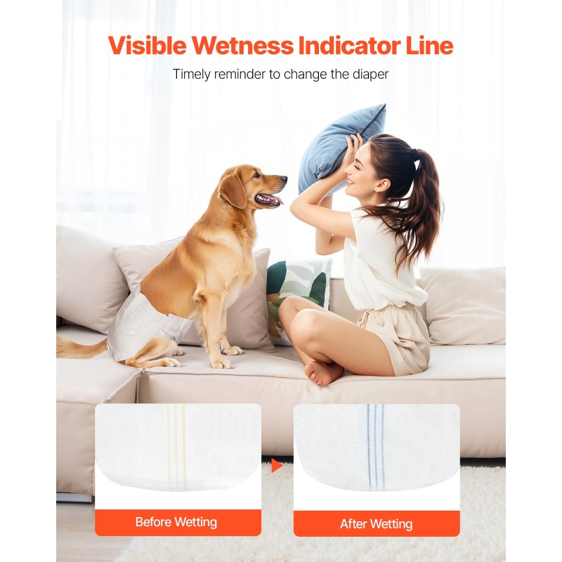 Kertakäyttöiset vaipat narttukoirille koko M 96 kpl 360 asteen vuotosuoja kosteusindikaattorilla