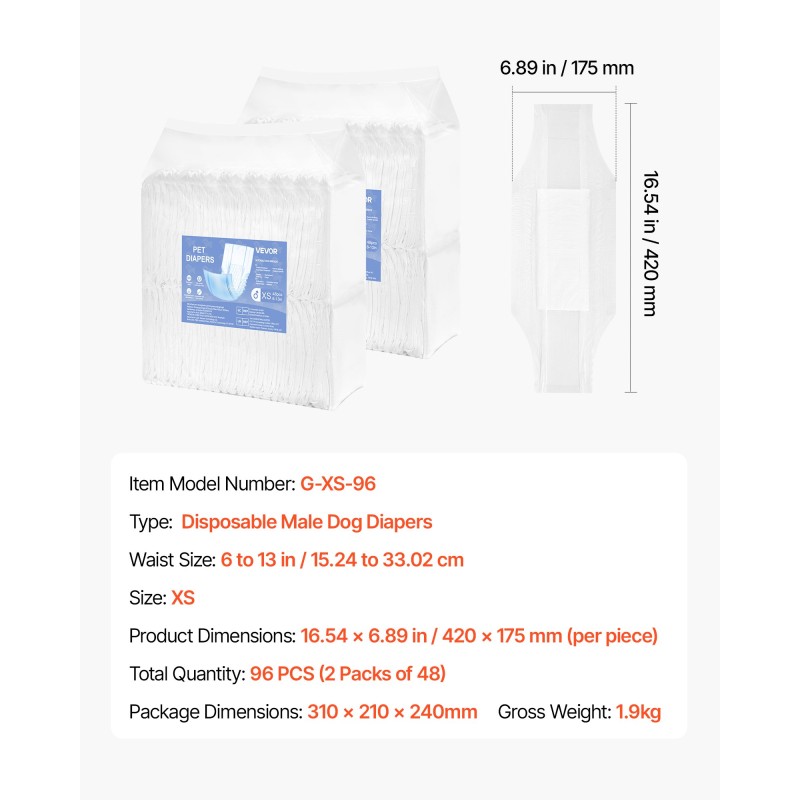 Kertakäyttöiset urospuolisten koirien vaipat pieni koko yhdeksänkymmentäkuusi kappaletta erittäin imukykyinen ydin vuotosuoja