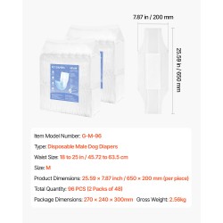 Kertakäyttöiset uroskoiran vaipat koko M 45–63 cm 96 kpl 360 asteen vuotosuoja