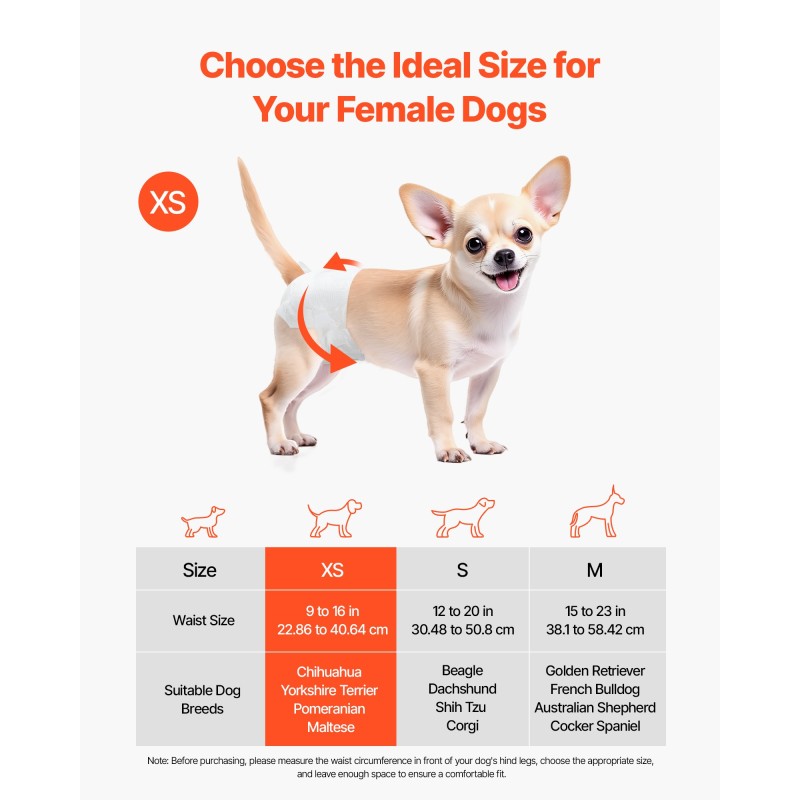 Kertakäyttöiset vaipat narttukoirille XS 144 kpl superimukykyinen vuotosuoja