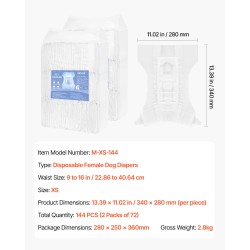 Kertakäyttöiset vaipat narttukoirille XS 144 kpl superimukykyinen vuotosuoja