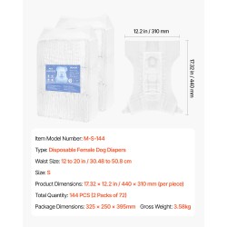 Kertakäyttöiset vaipat narttukoirille koko S 30–51 cm vyötärö 144 kpl