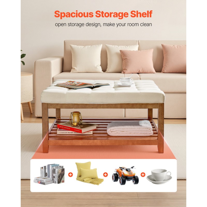 Rahipöytä suuri neliö pellavaverhoilu 87,5 cm avoin puuhylly 181 kg