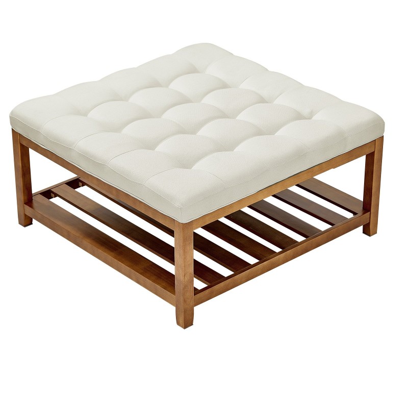 Rahipöytä suuri neliö pellavaverhoilu 87,5 cm avoin puuhylly 181 kg